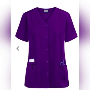Cherokee Workwear 4770 3 pocket snap front scrub top. Color:  Eggplant .Size 4XL